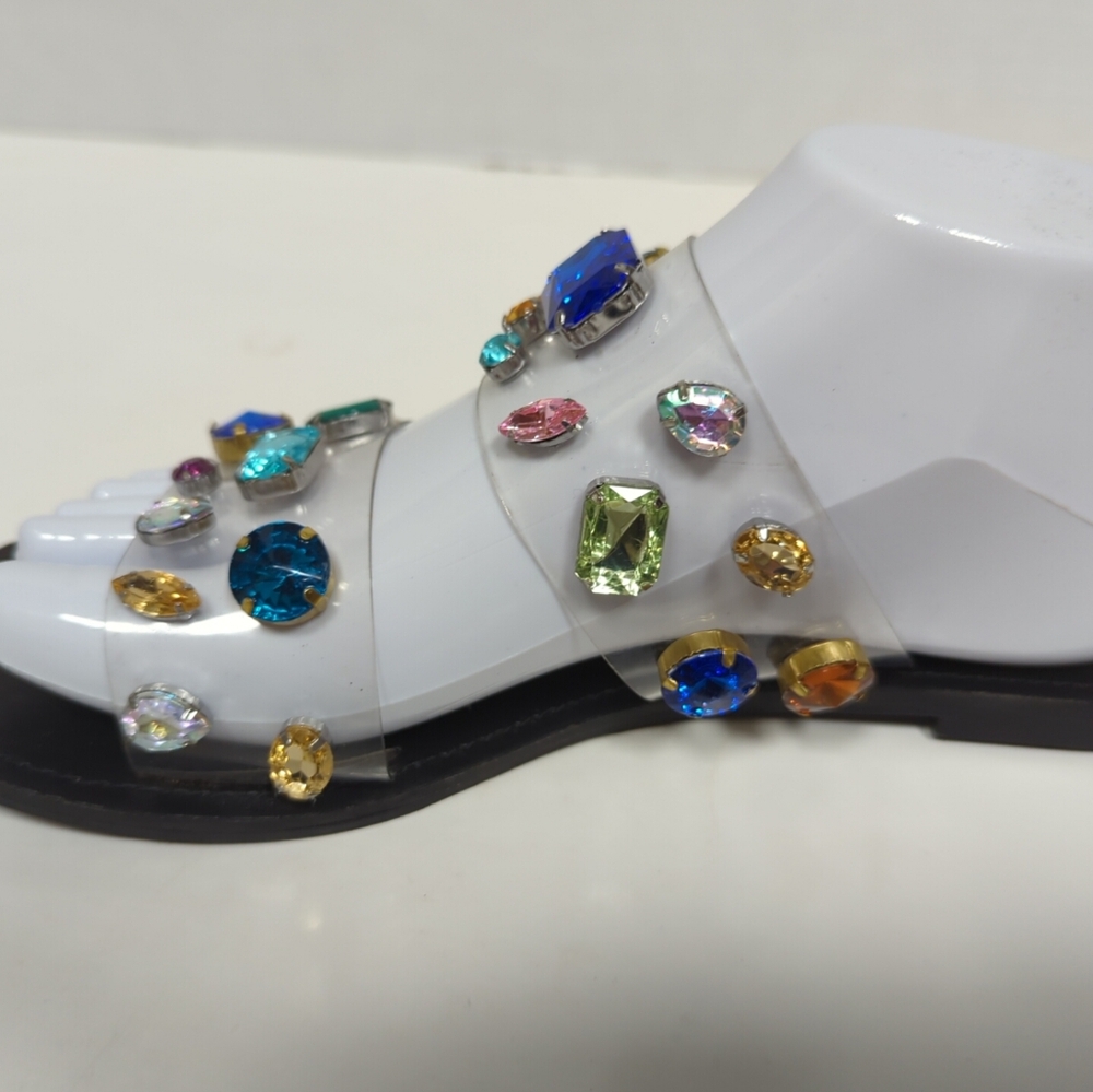 Steve Madden Runway Clear Lucite Slides Jeweled R… - image 4